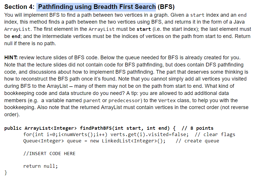 Solved Section 4: Pathfinding using Breadth First Search | Chegg.com