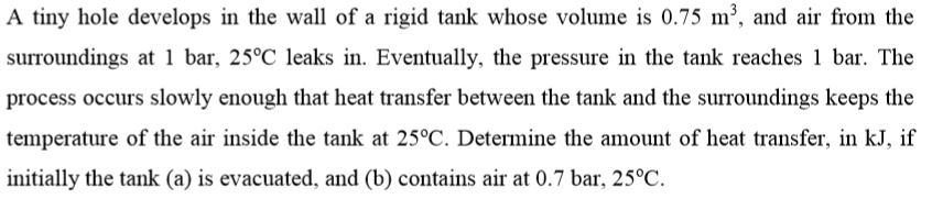 Solved A tiny hole develops in the wall of a rigid tank | Chegg.com