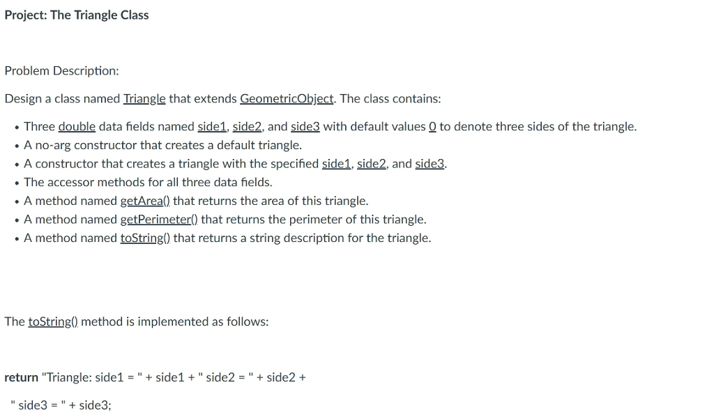 Solved Project: The Triangle Class Problem Description: | Chegg.com