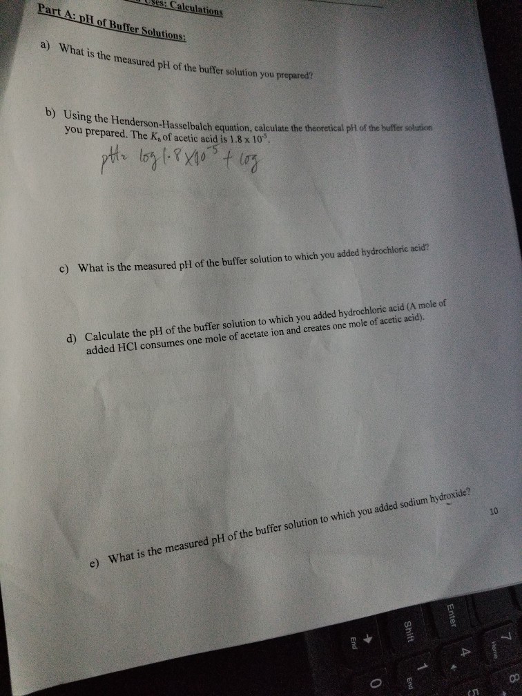 ph of buffer solution questions