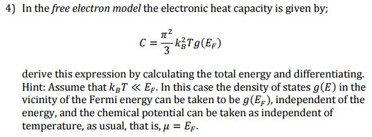 Solved In the free electron model the electronic heat | Chegg.com