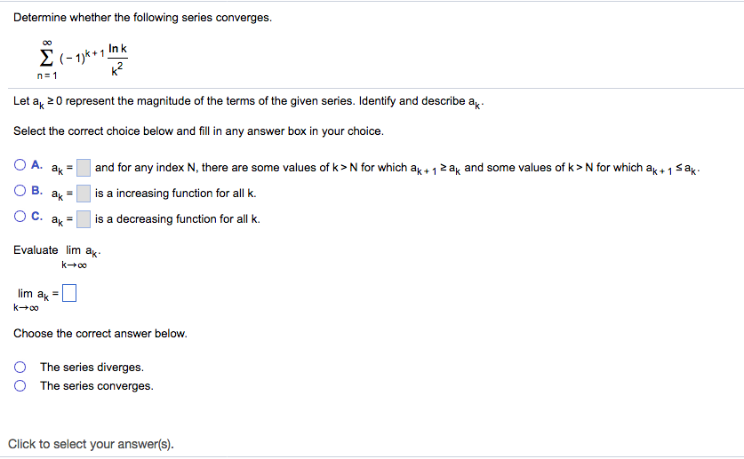 Solved Determine whether the following series converges.