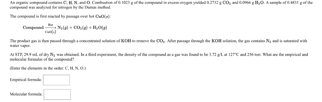 Solved An organic compound contains C, H, N, and O. | Chegg.com