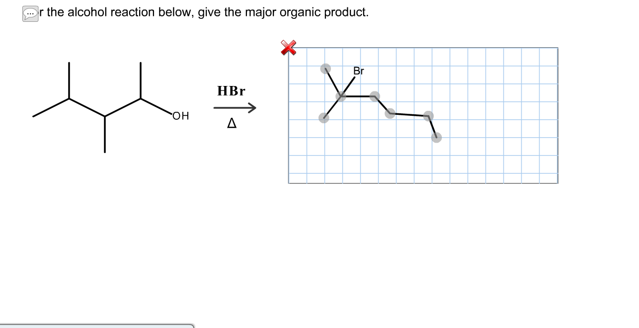 Solved the alcohol reaction below, give the major organic
