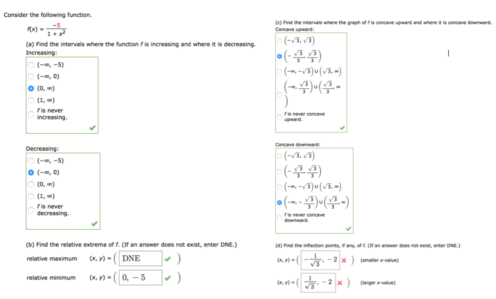 Solved Consider the following function. f(x) = -5 / 1 + x^2 | Chegg.com