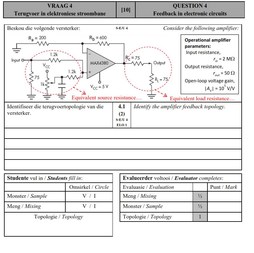 QUESTION 4 Feedback in electronic circuits VRAAG 4 Circuit Diagram