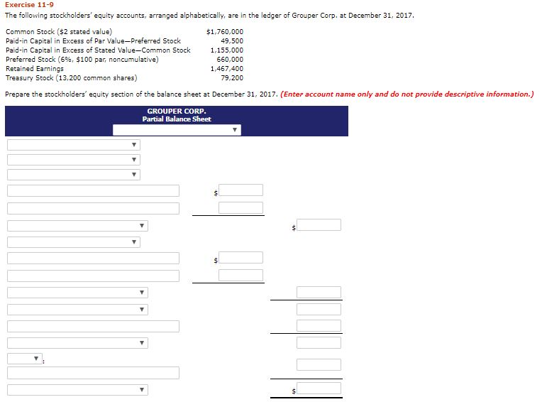 Solved Exercise 11 9 The Following Stockholders Equity Chegg
