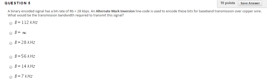 Solved A Binary Encoded Signal Has A Bit-rate Of Rb = 28 | Chegg.com