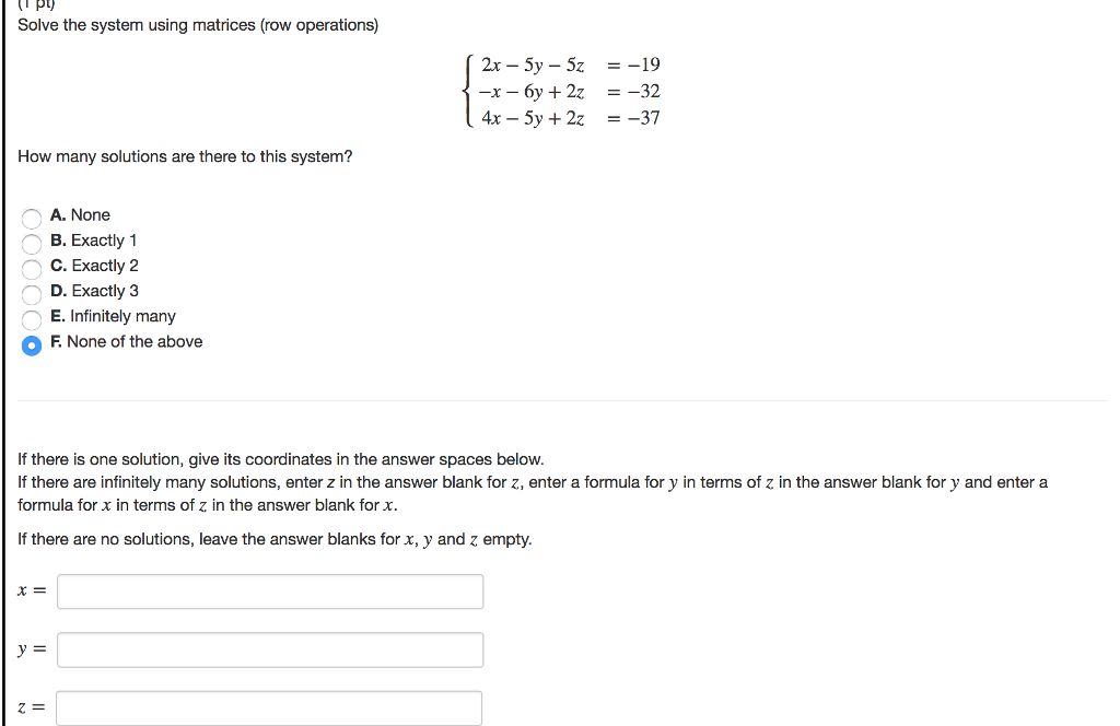 Solved t pti solve the system using matrices row chegg