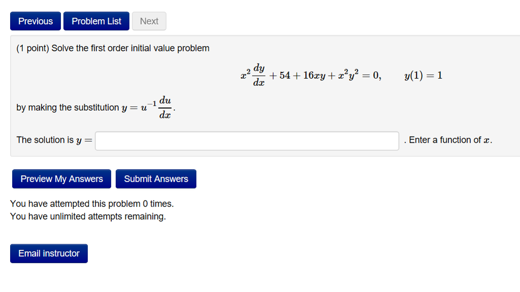 Solved Previous Problem List Next (1 point) Solve the first | Chegg.com