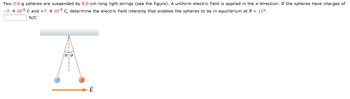 Solved Two 3.0-g spheres are suspended by 8.0-cm-long light | Chegg.com