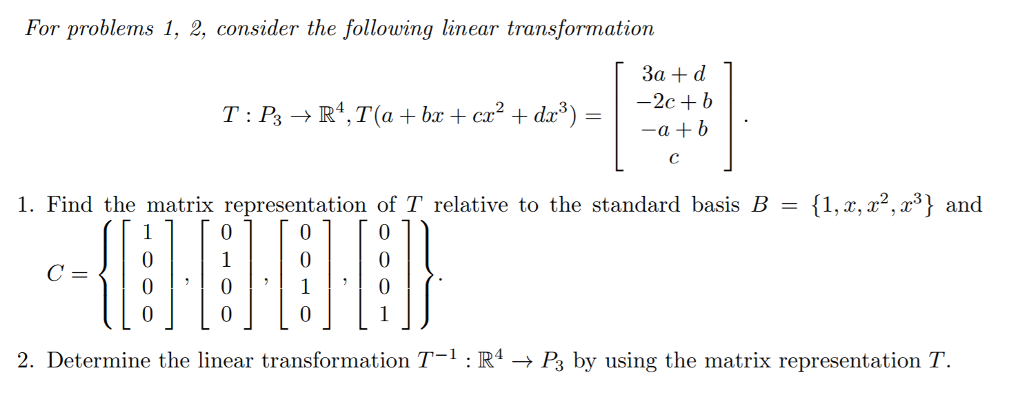 Solved For problems 1, 2, consider the following linear | Chegg.com