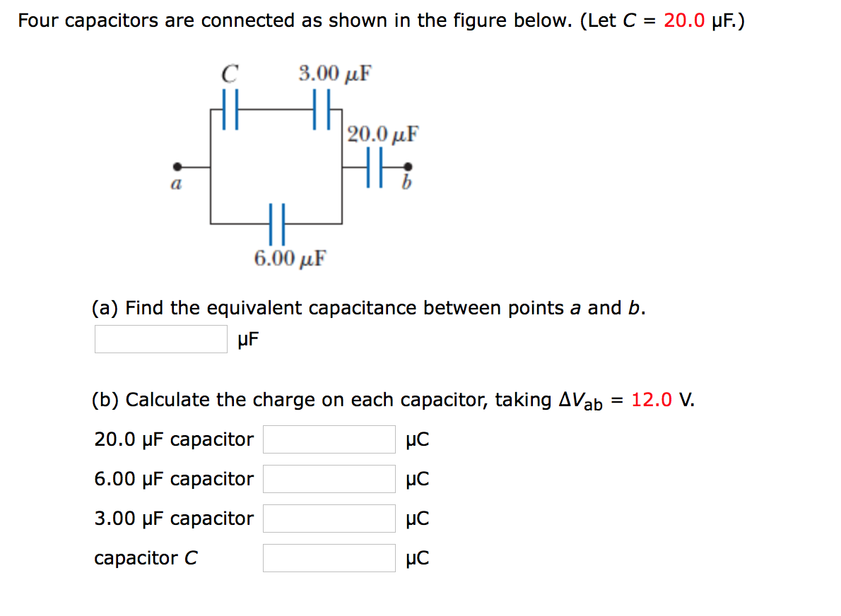 Solved Four capacitors are connected as shown in the figure | Chegg.com