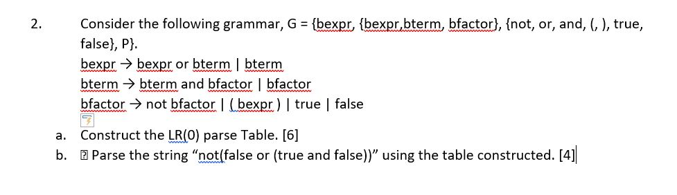 Solved 2. Consider the following grammar, G íbexpr, | Chegg.com