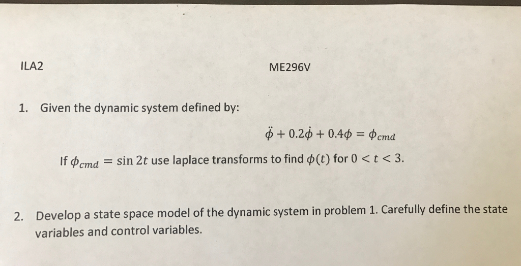Solved #2. Develop a state space model of the dynamic system | Chegg.com