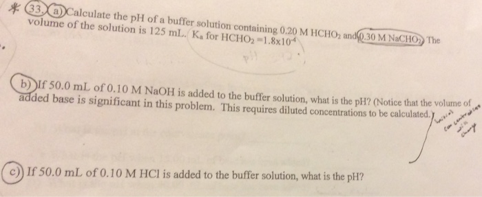 Solved Calculate the pH of a buffer solution containing | Chegg.com
