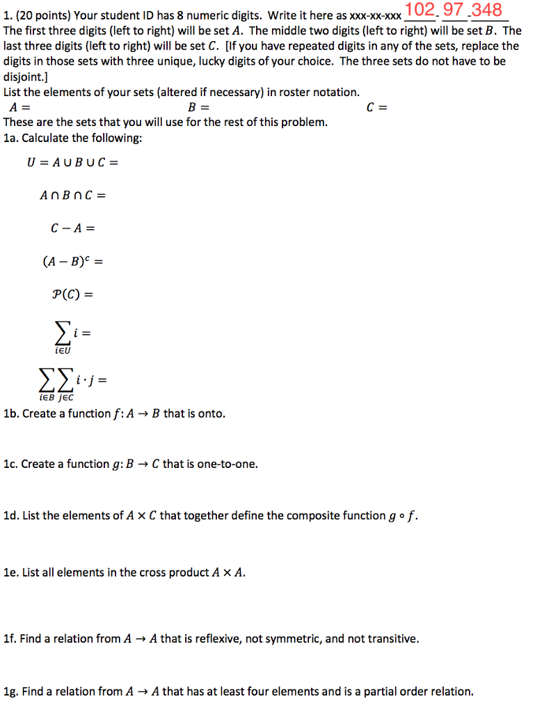 Solved Your Student ID Has 8 Numeric Digits Write It Here Chegg
