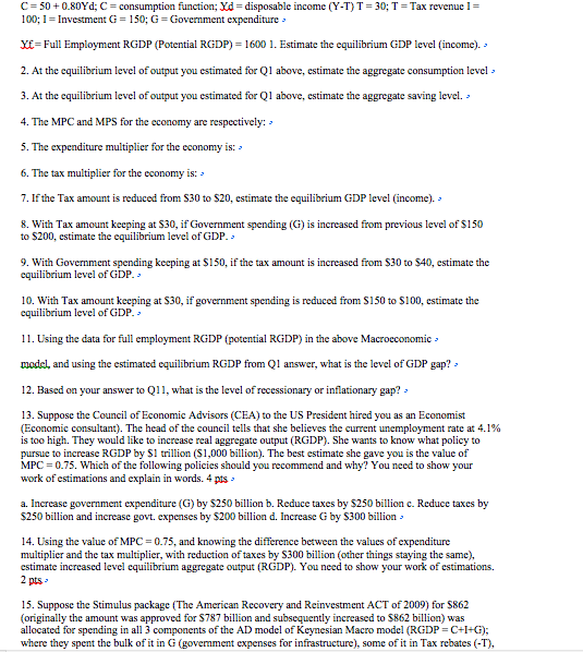 Solved C = 50   0 80Yd C = consumption function xd = Chegg com