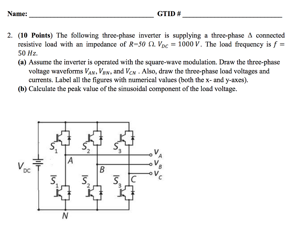 Solved The following three-phase inverter is supplying a | Chegg.com