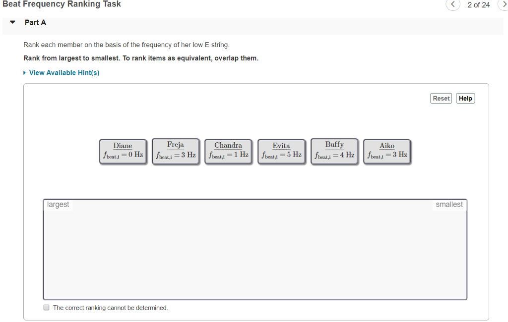 Solved Beat Frequency Ranking Task 2 Of 24 > PartA Rank Each | Chegg.com