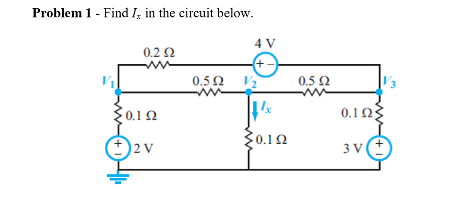 Solved Problem 1 - Find I in the circuit below. 4 V 0.2 Ω V1 | Chegg.com