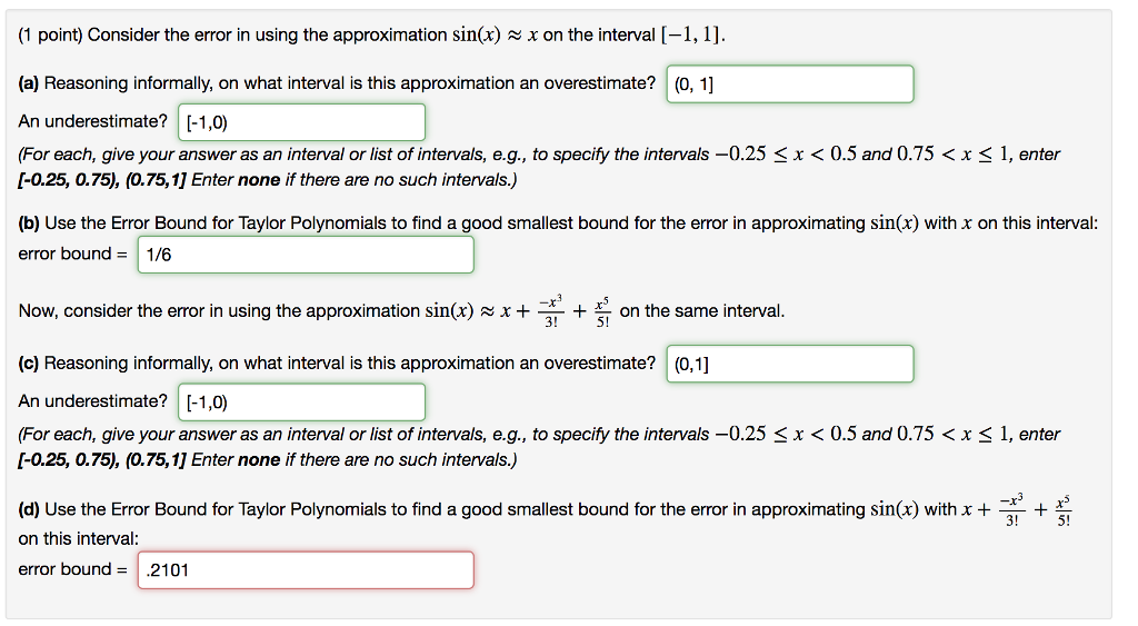 Solved 1 point) Consider the error in using the | Chegg.com