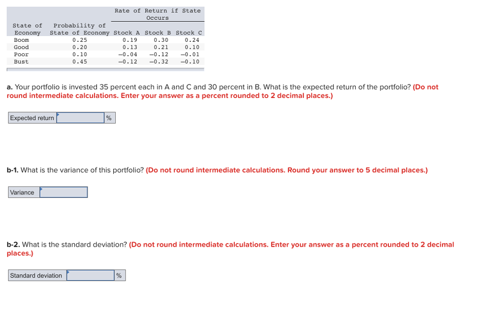 Rate of Return if State Occurs State of Probability | Chegg.com