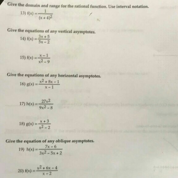 Solved Give The Domain And Range For The Rational Function