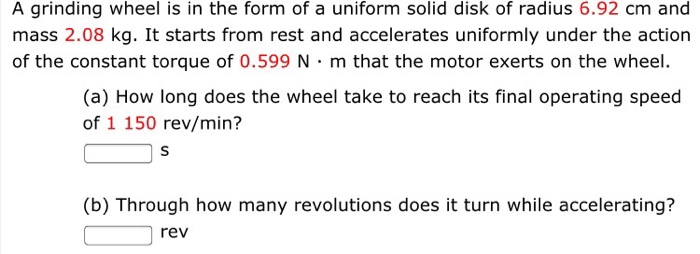 Solved A grinding wheel is in the form of a uniform solid | Chegg.com