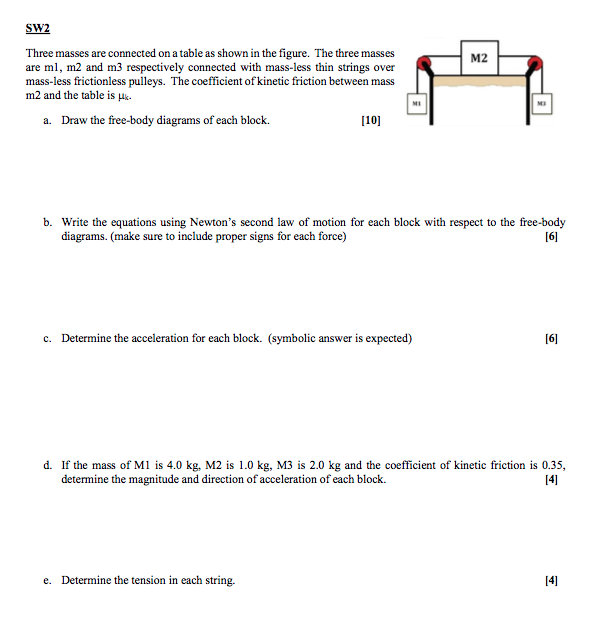 Solved Three masses are connected on a table as shown in the | Chegg.com