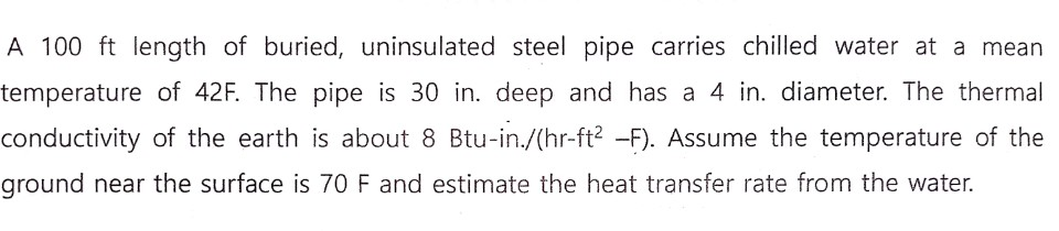 Solved A 100 ft length of buried, uninsulated steel pipe | Chegg.com