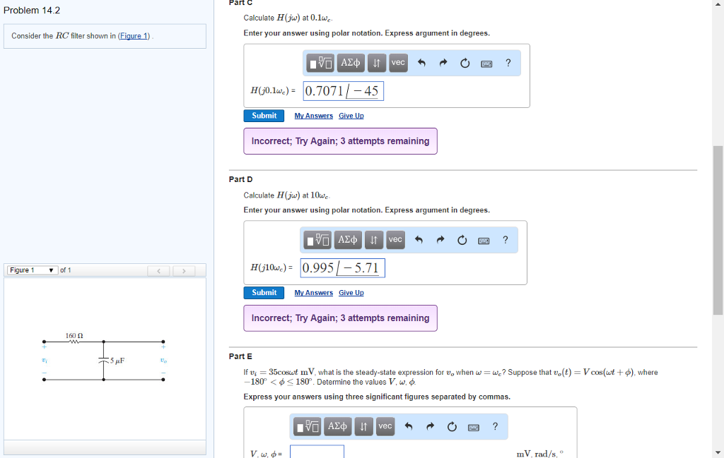 Solved Problem 14.2 Part A Consider the RC filter shown in | Chegg.com