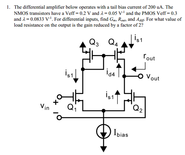 Solved I. The differential amplifier below operates with a