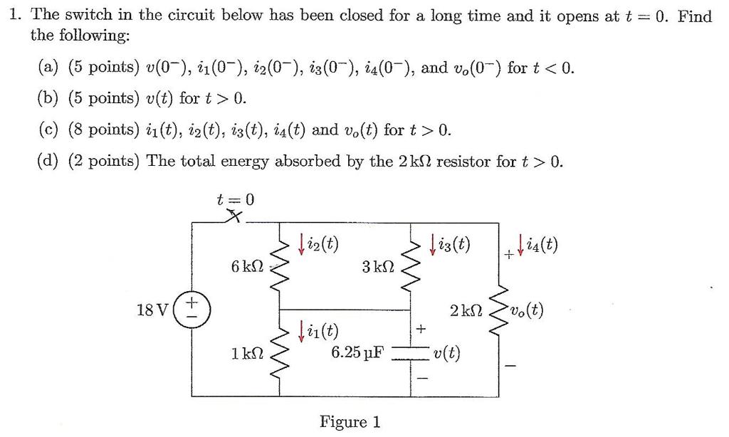 Solved 1. The switch in the circuit below has been closed | Chegg.com