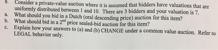 Solved Consider a private-value auction where it is assumed | Chegg.com