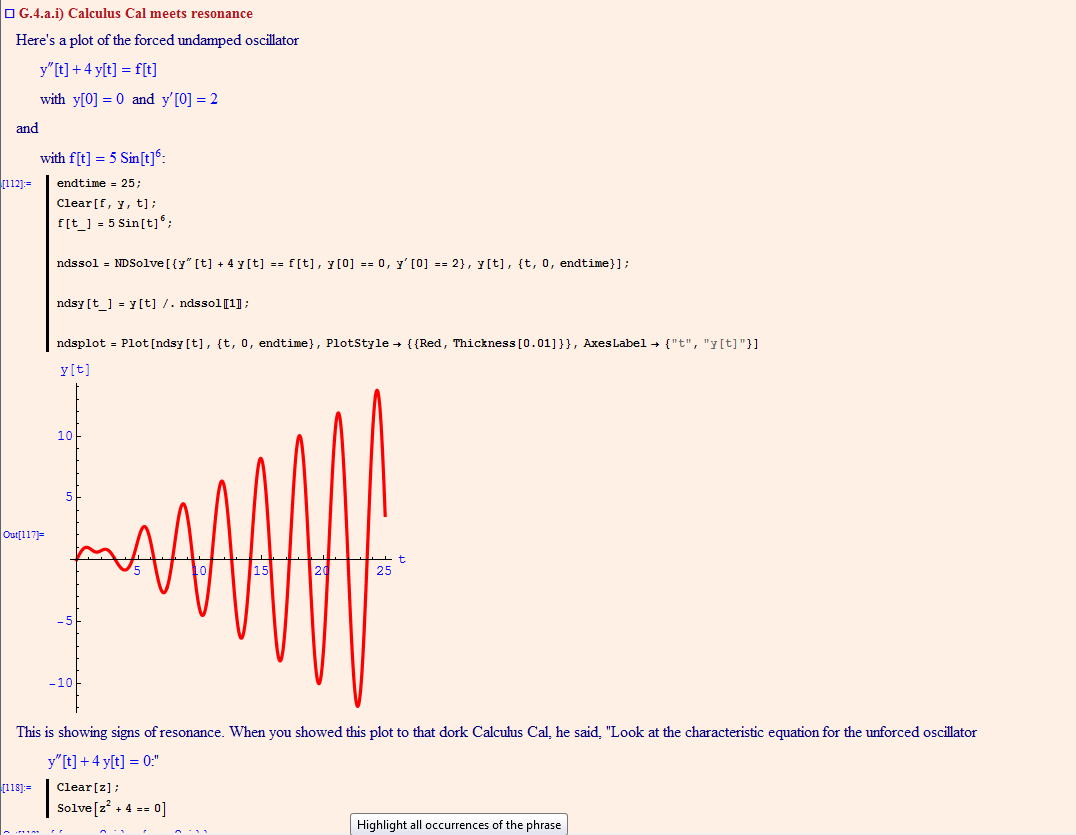 Here's a plot of the forced undamped oscillator | Chegg.com