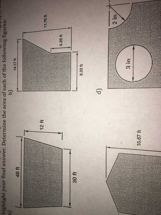 calculate the area of each of the following figures