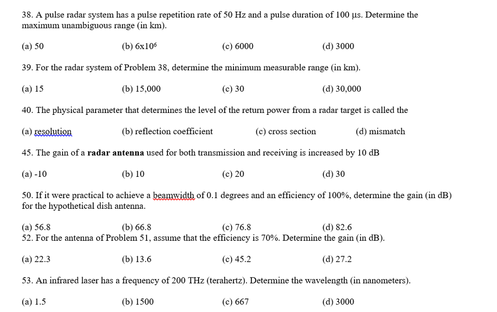 Solved 38. A pulse radar system has a pulse repetition rate | Chegg.com