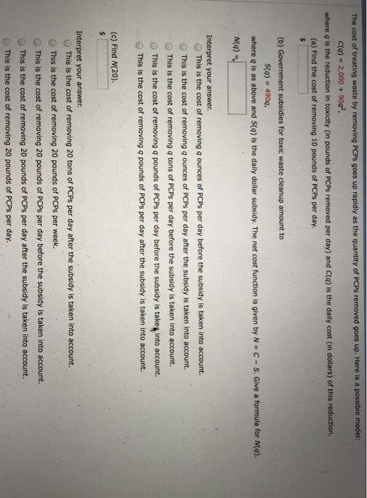 Solved The cost of treating waste by removing PCPs goes up | Chegg.com