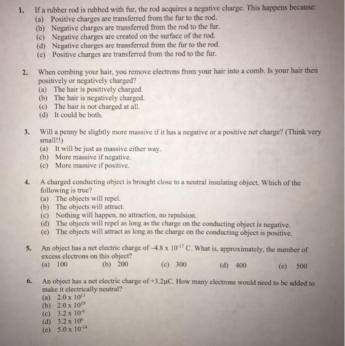 Solved 1. If a rubber rod is rubbed with fur, the rod
