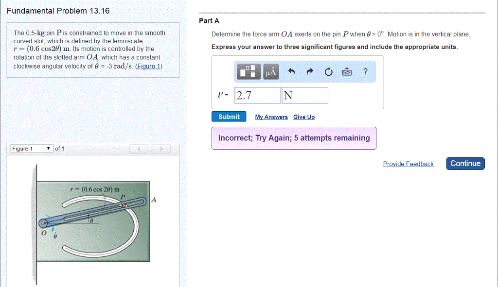 Solved Fundamental Problem 13.16 Part A The 0.5-kg pin P is | Chegg.com