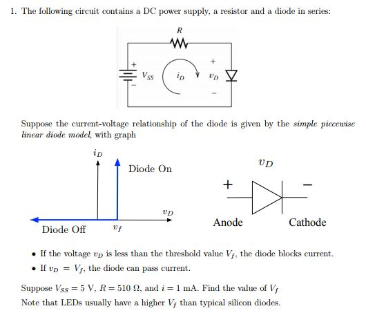 Solved 1. The following circuit contains a DC power supply, | Chegg.com