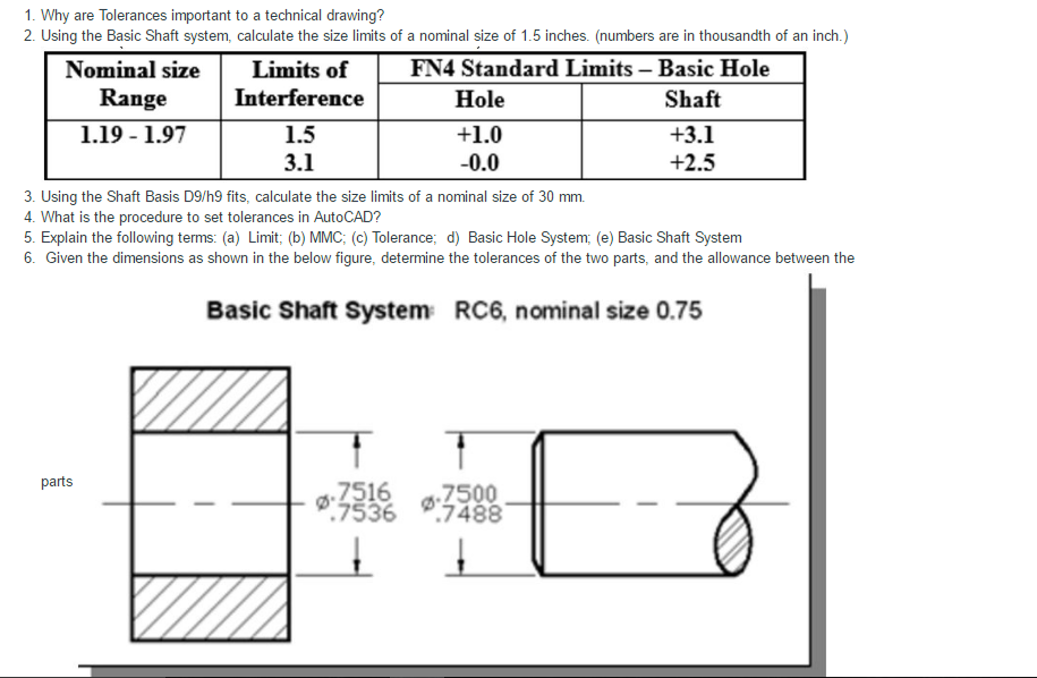 tolerance table in inch