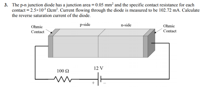 Solved The p-n junction diode has a junction area = 0.05 mm, | Chegg.com