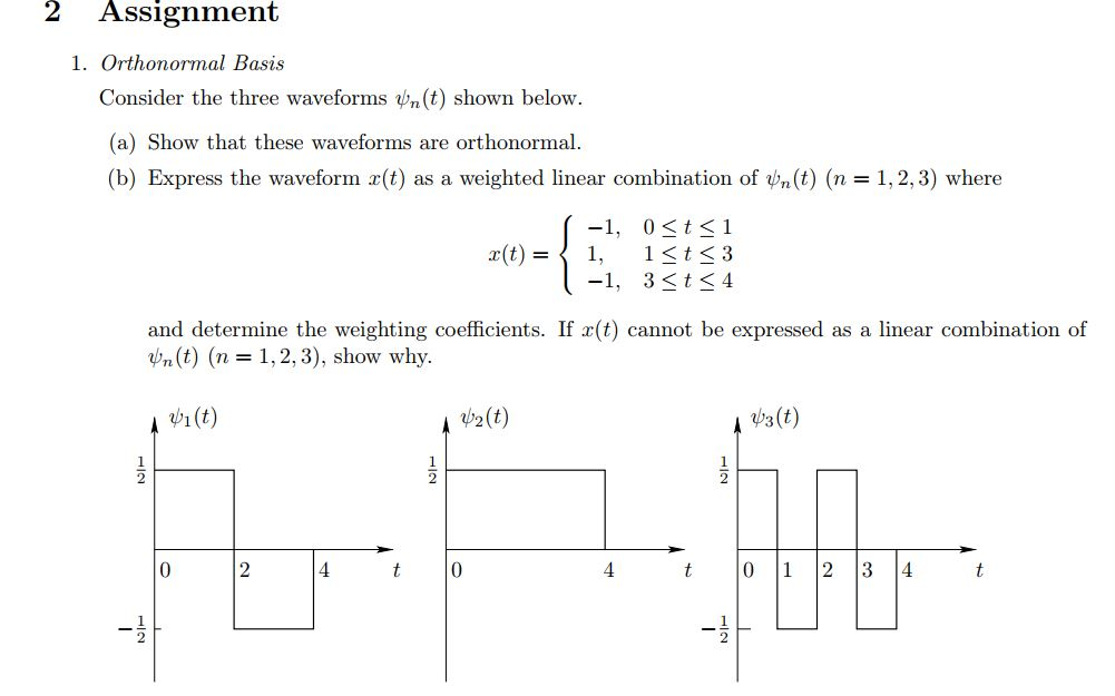 Solved Consider the three waveforms ψn(t) shown below. (a) | Chegg.com