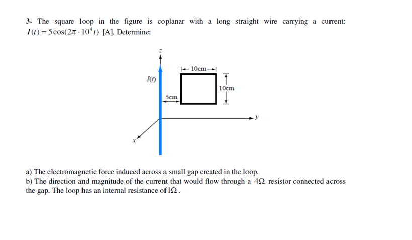 Solved 3- The square loop in the figure is coplanar with a | Chegg.com