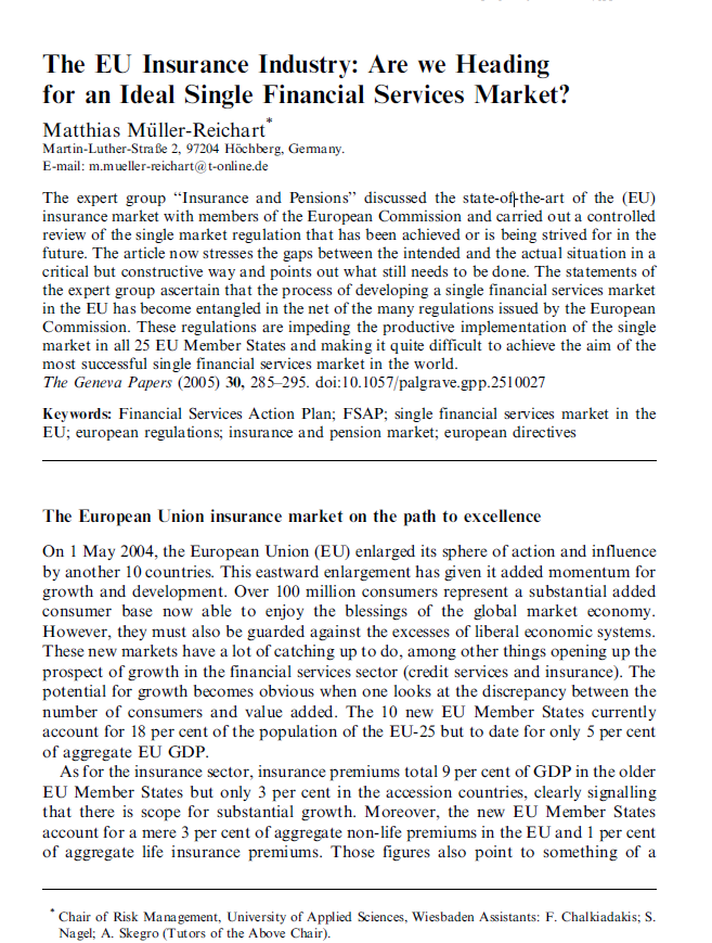 Solved Insurance Industry: Are we Heading The EU for an | Chegg.com
