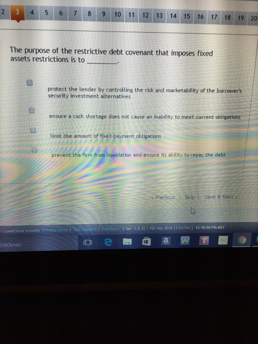 Solved The purpose of the restrictive debt covenant that | Chegg.com