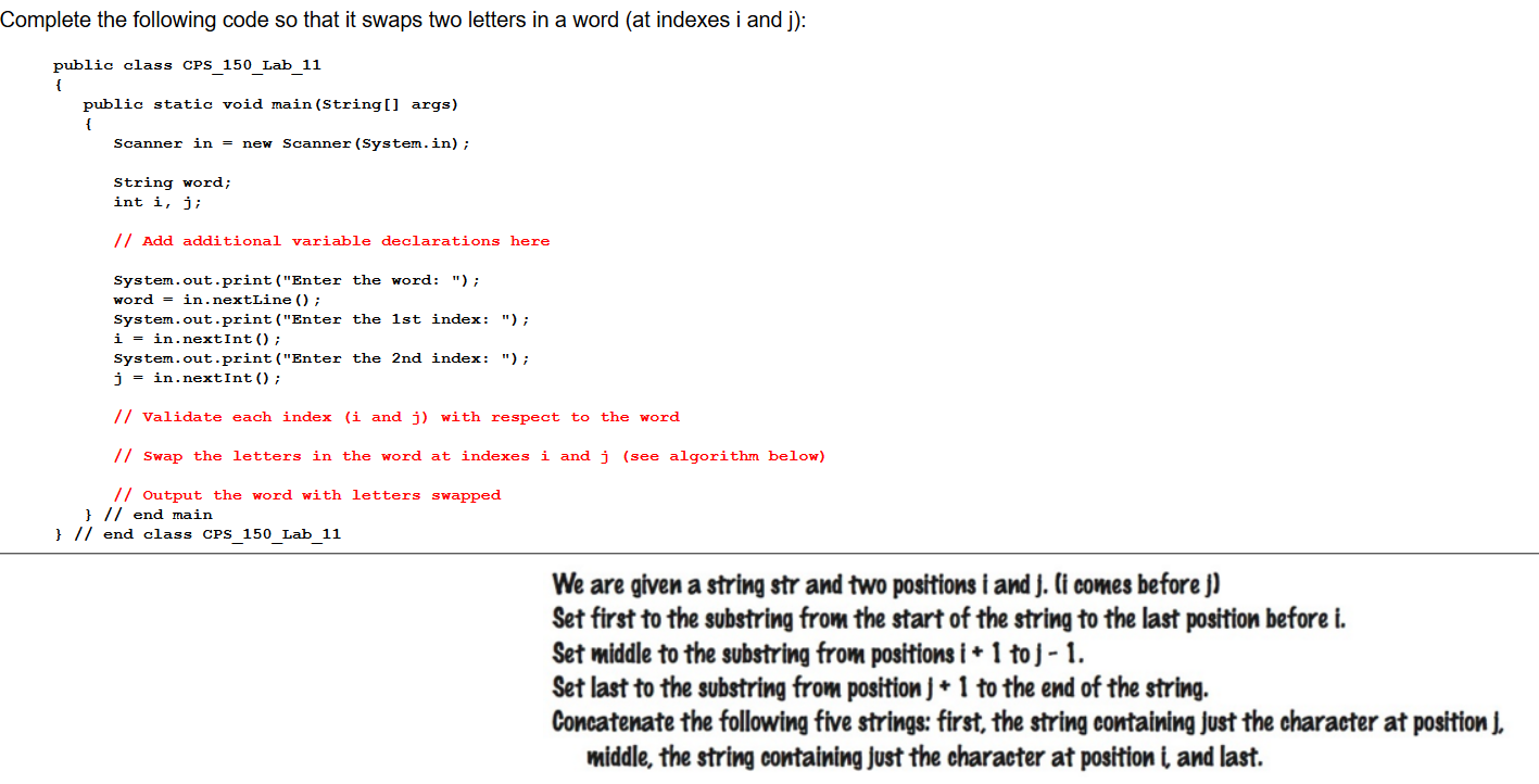 Solved Complete the following code so that it swaps two | Chegg.com