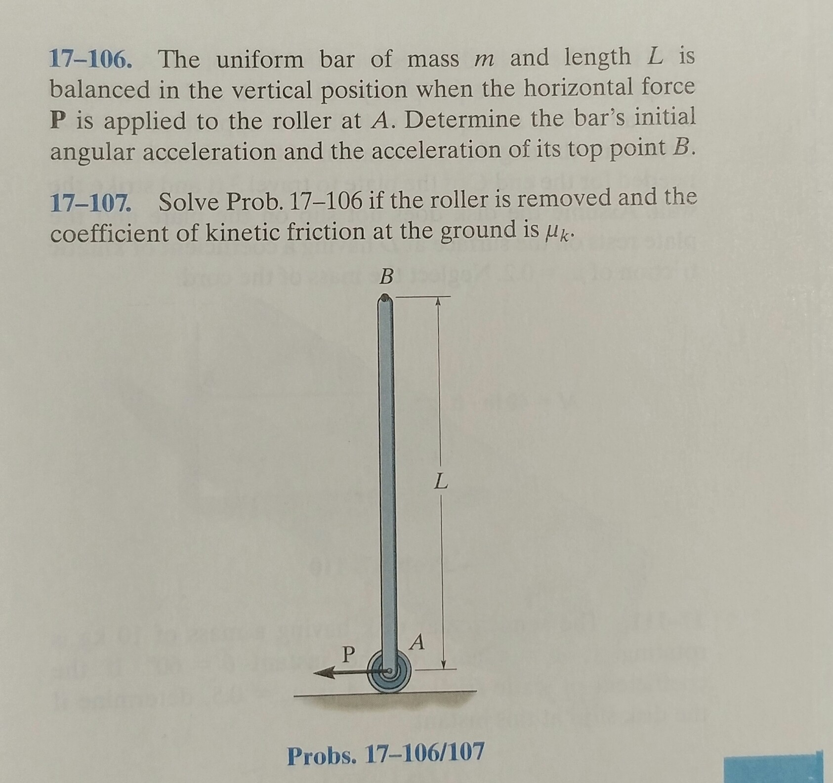 Solved The Uniform Bar Of Mass M And Length L Is Balanced In